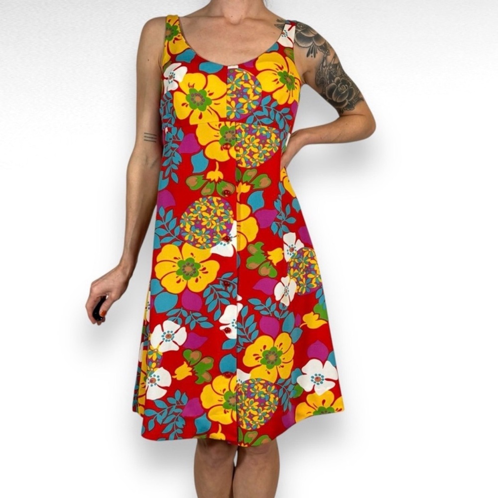 Vintage 60s Red & Yellow Floral Mini Dress (S)